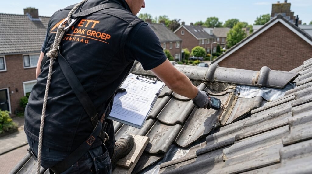 Dakdekker voert een gratis dakinspectie uit op een dak in Gouda